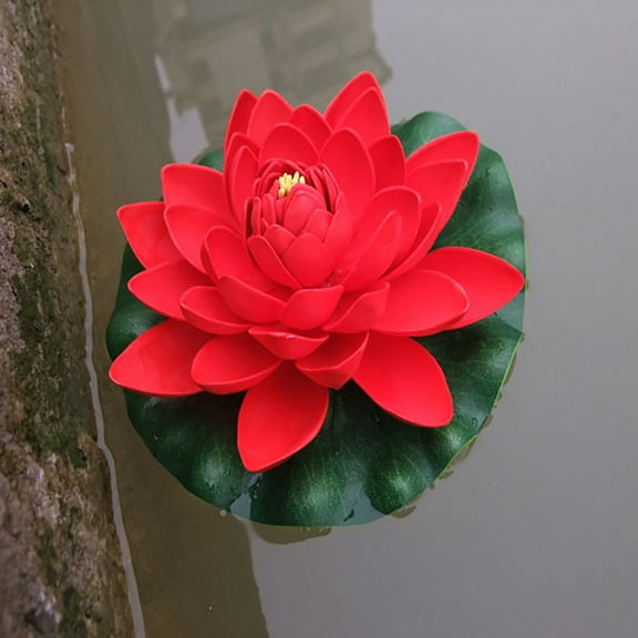 HEVIRGO 7PCS Artificial Lotus Flower Fake Floating Water Lily Garden Pond Fish Tank Decor,Red