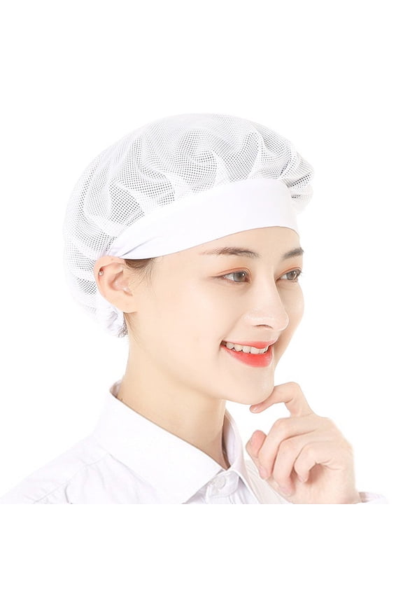 HEVIRGO 7PCS Chef Hat Unisex Kitchen Hat Hotel Restaurant Cook Cap Good Breathability Hollow Mesh Solid Color Waiter Chef Work Cap Workshop Factory Hat,White,One Size