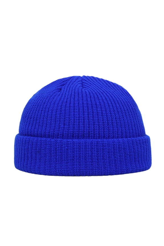 7PCS Knitted Hat Hip Hop Casual Flanging Stretchy Soft Keep Warm Solid Color Autumn Winter Women Men Skull Beanie Cap for Outdoor,Blue,One Size