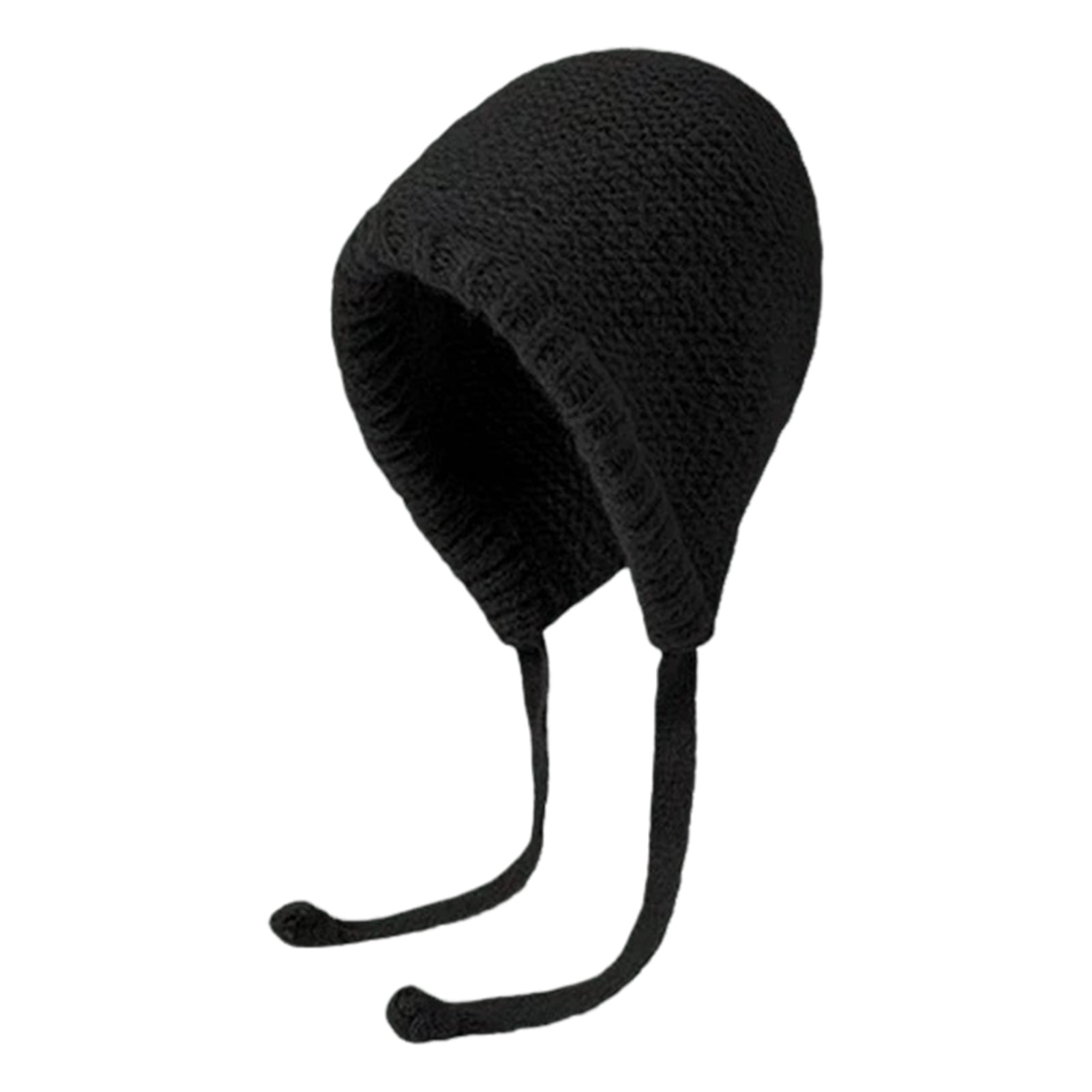 HEVIRGO 7PCS Ladies Hat Auutmn Winter Beanie Warm Japanese Knit Hat Pile Cap Windproof Thick Ear Tie Pullover Gorro Bonnet Black
