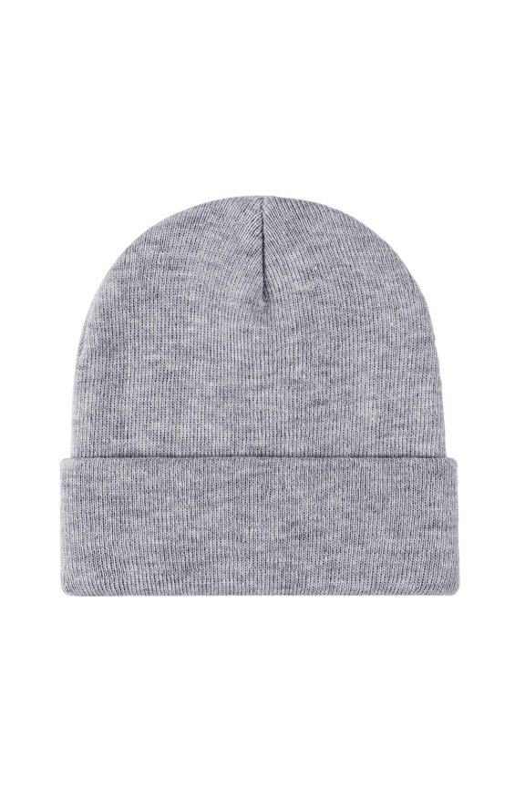 7PCS Winter Unisex Knitted Hat Stretchy Folded Brim Thickened Solid Color Ear Warm Daily Wear Cap Outdoor Skiing Skating Headwear Light Grey One Size