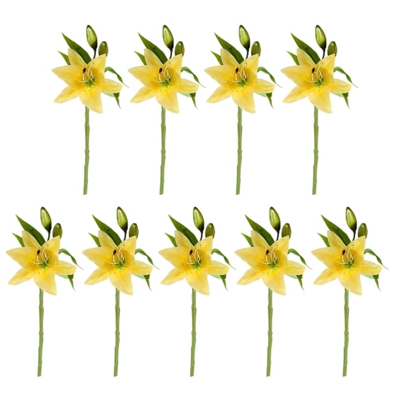 HEVIRGO 9 Pcs Artificial Lily Flowers for Easter Realistic White Fake Tiger Lilies Spring Wedding Table Centerpiece Home Decorations,Yellow