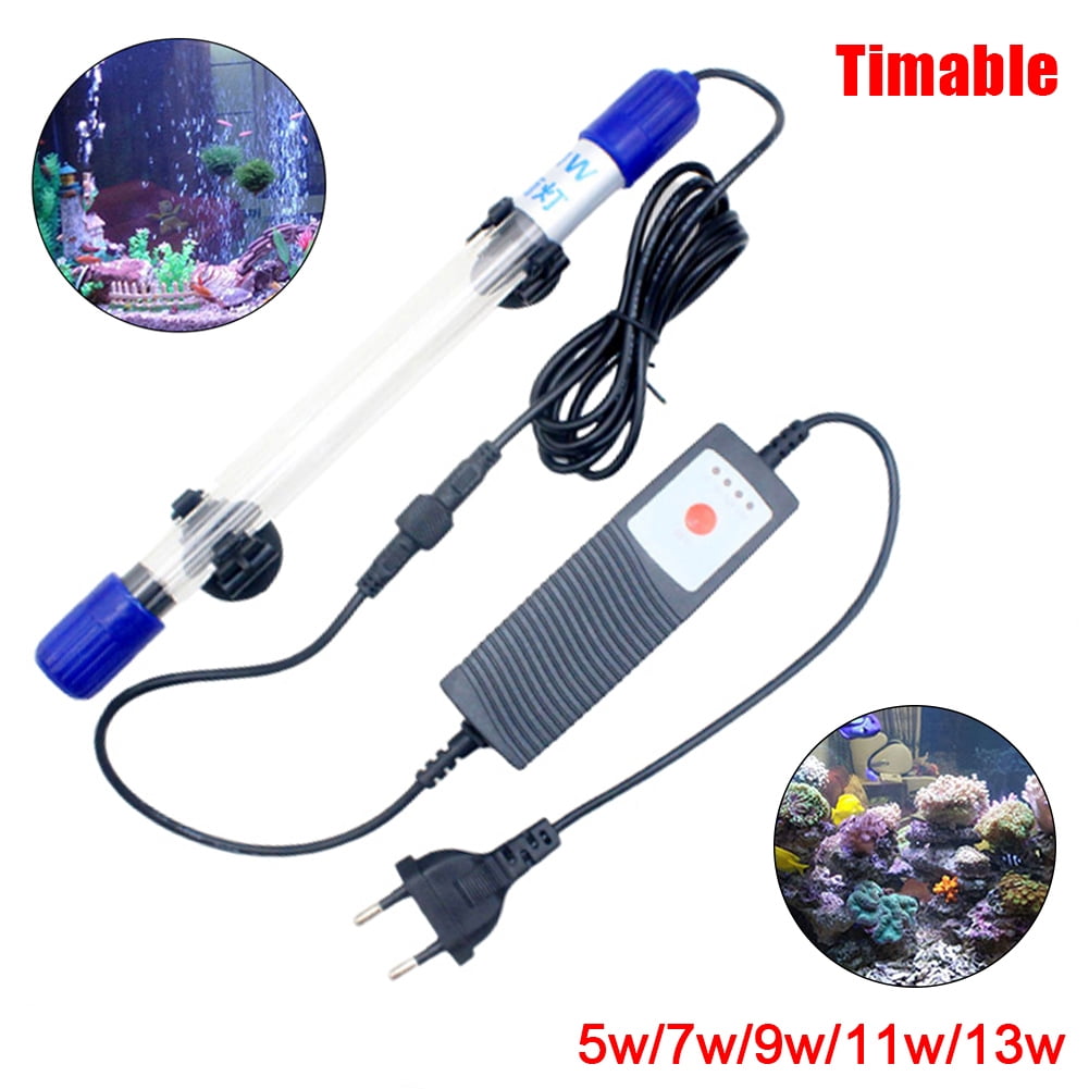HEVIRGO Adjustable Timer Aquarium UV Lamp Clean Light, 5/7/9/11/13W Fish Tank Underwater