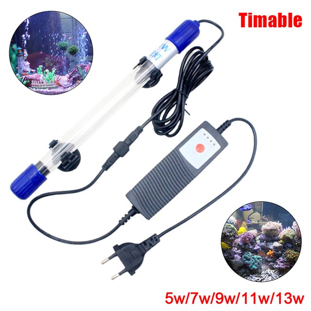 HEVIRGO Adjustable Timer Aquarium UV Lamp Clean Light, 5/7/9/11/13W