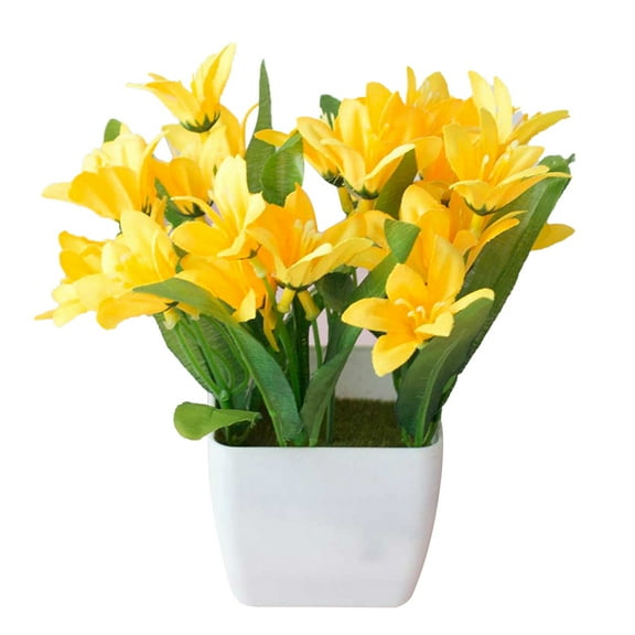HEVIRGO Artificial Lily Flower Plant Home Garden Office Cafe Wedding Party Bonsai Decor Yellow Plastic