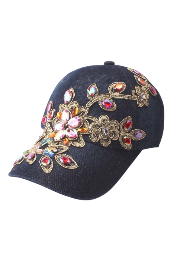 Baseball Cap Solid Color Windproof Lightweight Fashionable Bling Rhinestone Hip Hop Hat Birthday Gift Black Cotton