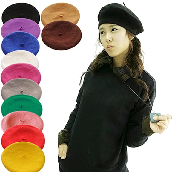 HEVIRGO Beret Hat, Women Girl Solid Color Warm Winter Beret French Artist Beanie Hat Ski Cap, Grey