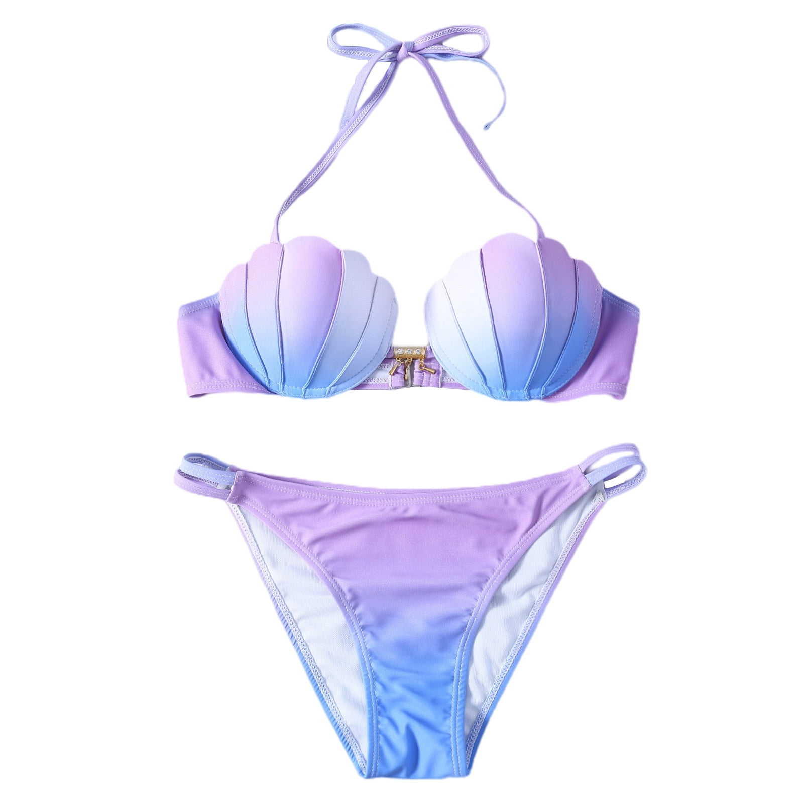 HEVIRGO Bikini Set Underwire Backless Lace Up Two Piece Seashell