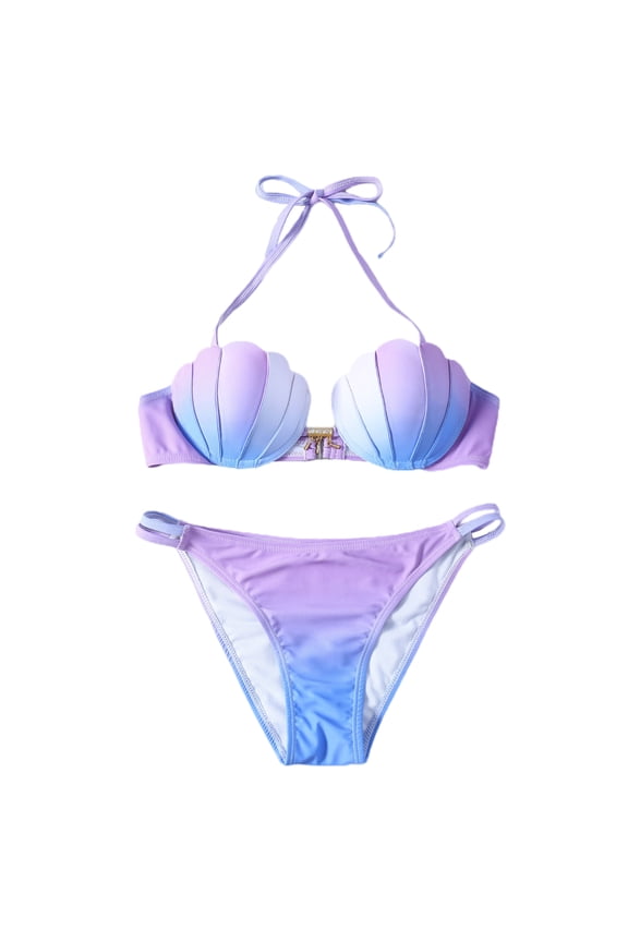 Bikini Set Underwire Backless Lace Up Two Piece Seashell Shaped Summer Women Swimsuit for Vacation