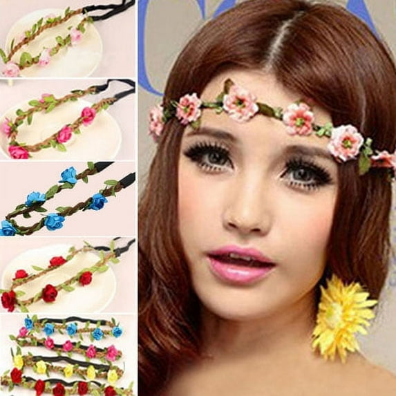 HEVIRGO Boho Style Floral Flower Headband Festival Party Wedding Lady Garland Hairband(White)
