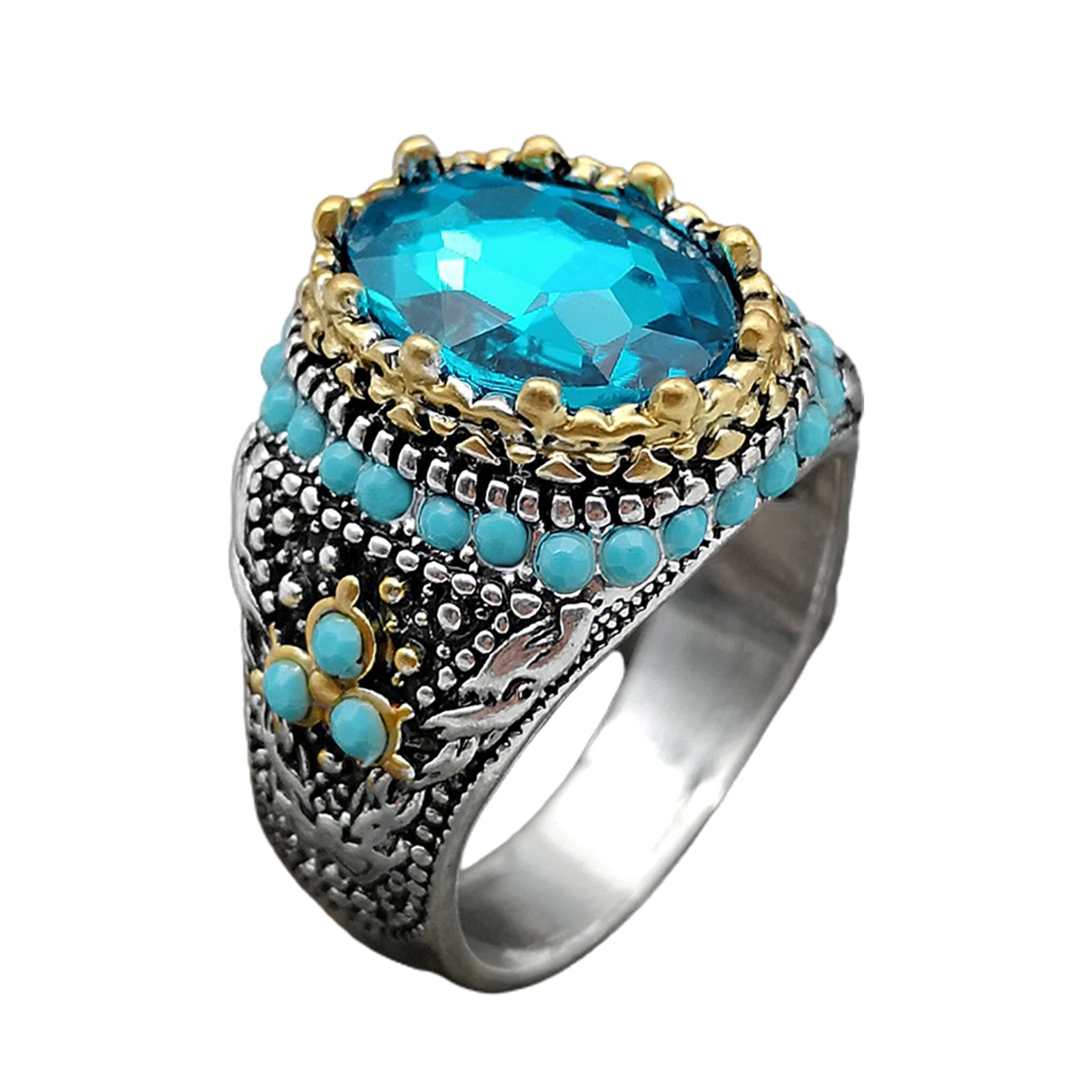 Women Rings Silver/Gold Tone Blue Faux Stone Fashion Jewelry Size Size 10