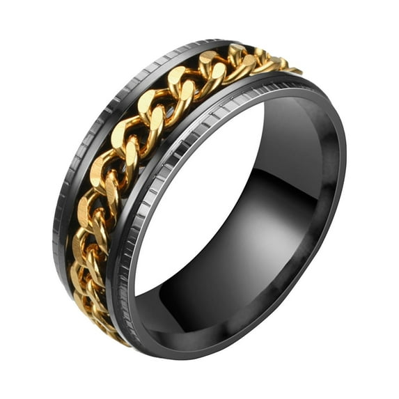 HEVIRGO Boys Ring Simple High Polished Jewelry Rotating Chain Inlaid Finger Ring for Party Alloy Gold