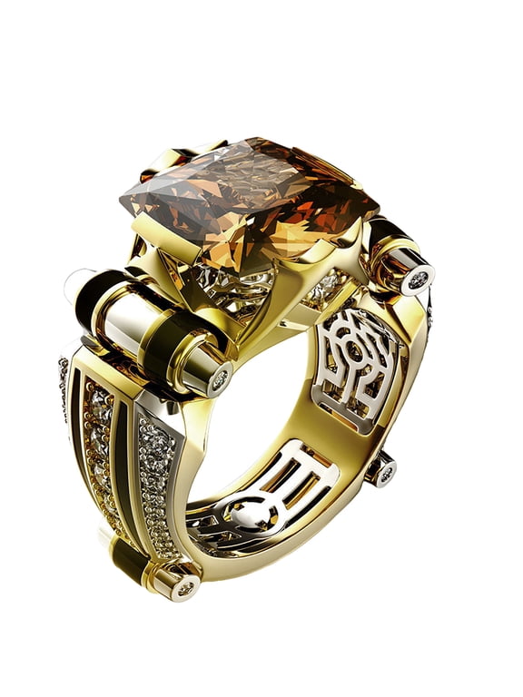 Boyss Ring Vintage Jewelry Gift Copper Rhinestone Inlaid Carved Finger Ring for Daily Life Copper Beige