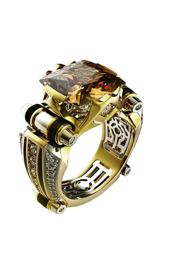 Boyss Ring Vintage Jewelry Gift Copper Rhinestone Inlaid Carved Finger Ring for Daily Life Copper Beige