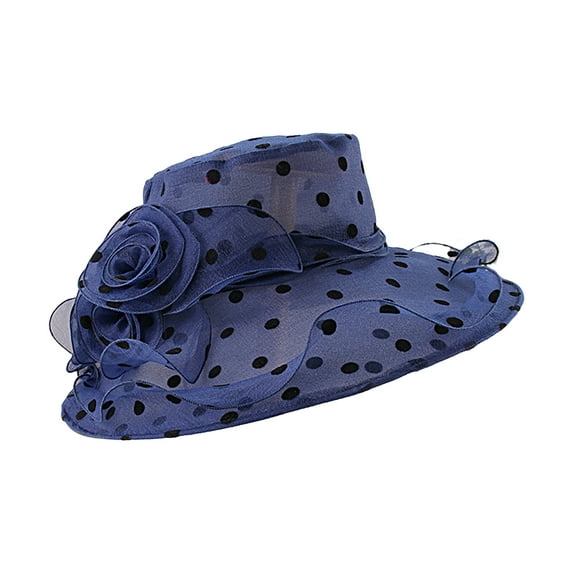 HEVIRGO Breathable Sunscreen Hat Wide Brim Lace Floral Design Dot Women Sunhat for Daily Wear Blue Lace
