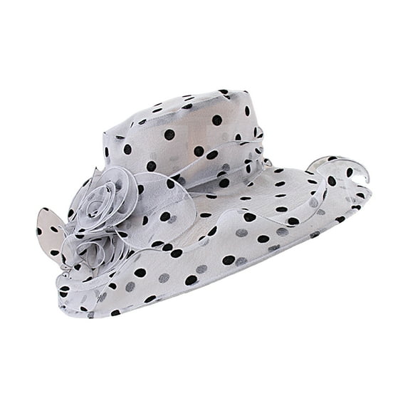 HEVIRGO Breathable Sunscreen Hat Wide Brim Lace Floral Design Dot Women Sunhat for Daily Wear Gray Lace