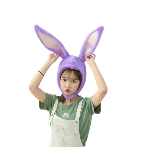 HEVIRGO Bunny Ears Hat Hook Loop Closure Photo Props Plush Hood Hat With Earflaps for Party