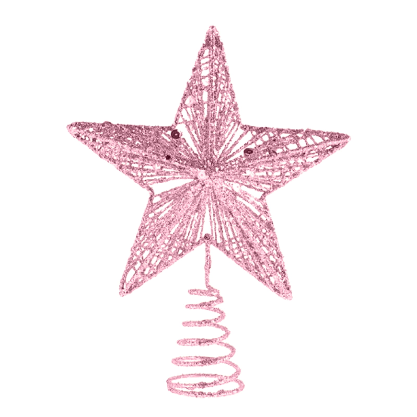 HEVIRGO Christmas Ornament Eye-catching Shiny Surface Wrought Iron Rustic Christmas Tree Star Topper Ornament for Home - Pink S