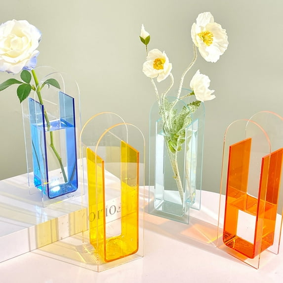 HEVIRGO Clear Acrylic Flower Vase Modern Home Office Dining Table Centerpiece Desktop Decor Hydroponic Floral Holder Transparent Container
