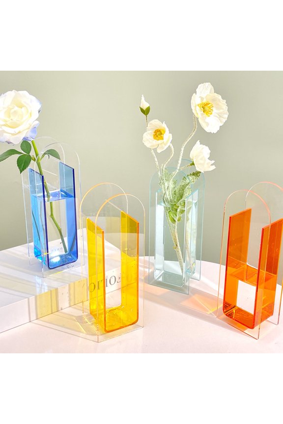 Clear Acrylic Flower Vase Modern Home Office Dining Table Centerpiece Desktop Decor Hydroponic Floral Holder Transparent Container