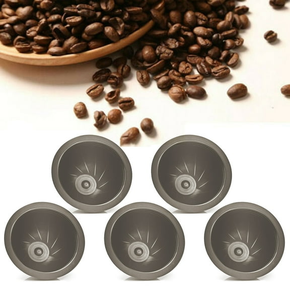 HEVIRGO Coffee Capsule, 5Pcs/Set Disposable Refillable Coffee Filter Cup Capsule for Nespresso Vertuo, Brown