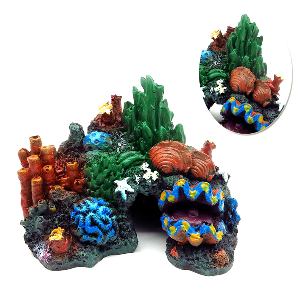 HEVIRGO Coral Resin Crafts Hiding Cave for Fish Tank Aquarium