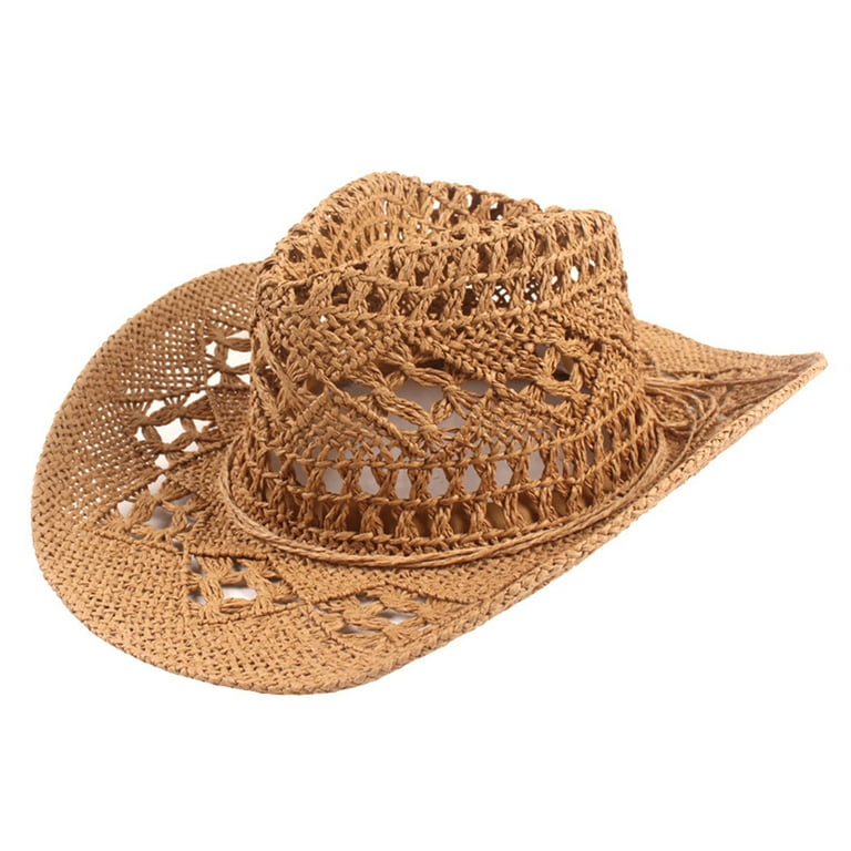 HEVIRGO Cowboy Hat Classic Vintage Hollow Out Unisex Curled Edge