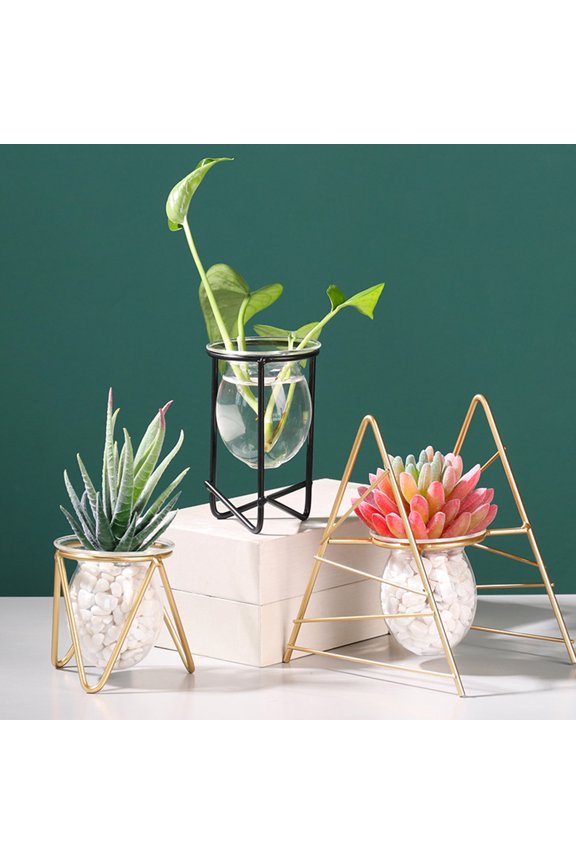 Detachable Glass Vase Transparent Wrought Iron Elegant DIY Hydroponic Flower Vase Gardening Supplies