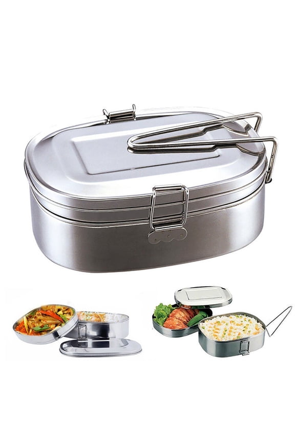 Double Layers Bento Lunch Box Student Stainless Steel Food Storage Container