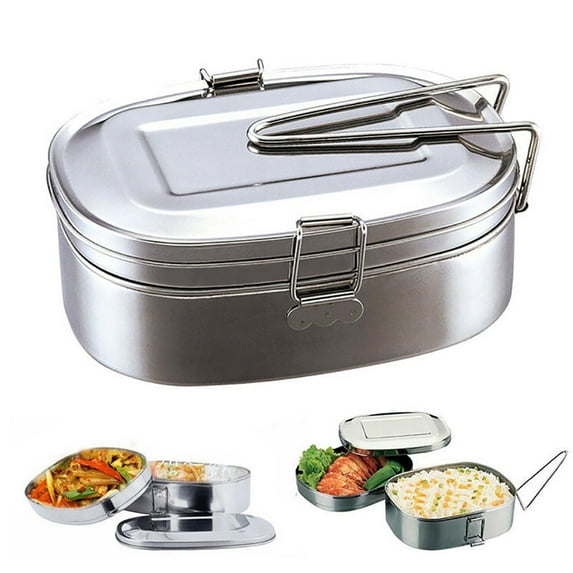 HEVIRGO Double Layers Bento Lunch Box Student Stainless Steel Food Storage Container