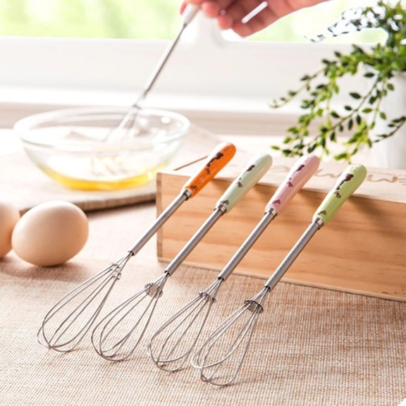 HEVIRGO Egg Beater Whisk, Stainless Steel Whisk,Manual Whisk,Balloon Whisk Set,Wire Whisk,Mini Whisk,Milk Blender Kitchen Utensils for Blending,Whisking,Beating, Pink