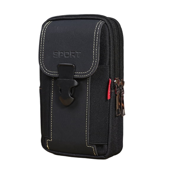 HEVIRGO Fanny Pack for Active Lifestyle Canvas Phone Belt Bag Faux Leather Zipper Closure Belt Fastening Bag for Travel Outdoor Activities