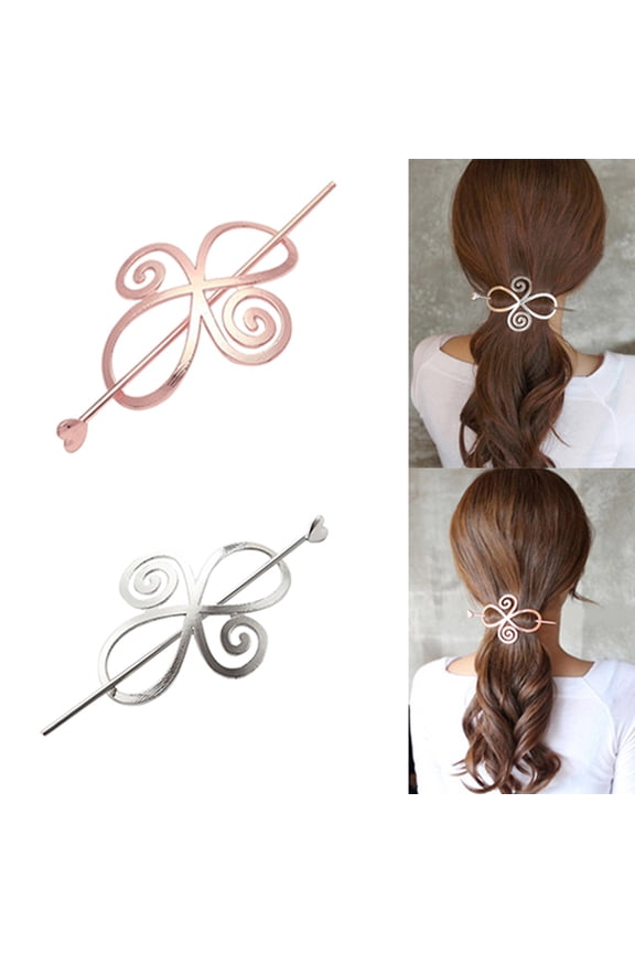 Fashion Women Hair Slide Ponytail Holder Pin Clip Dress Love Heart Hair Stick(Rose Gold)