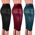 thumbnail image 1 of HEVIRGO Fashion Women High Waist Split Faux Leather Knee Length Bodycon Pencil Skirt, 1 of 9