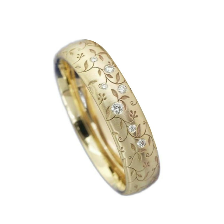 HEVIRGO Finger Ring Flower Carved Elegant Exquisite Workmanship Couple Engraved Band Ring for Gift Alloy Gold