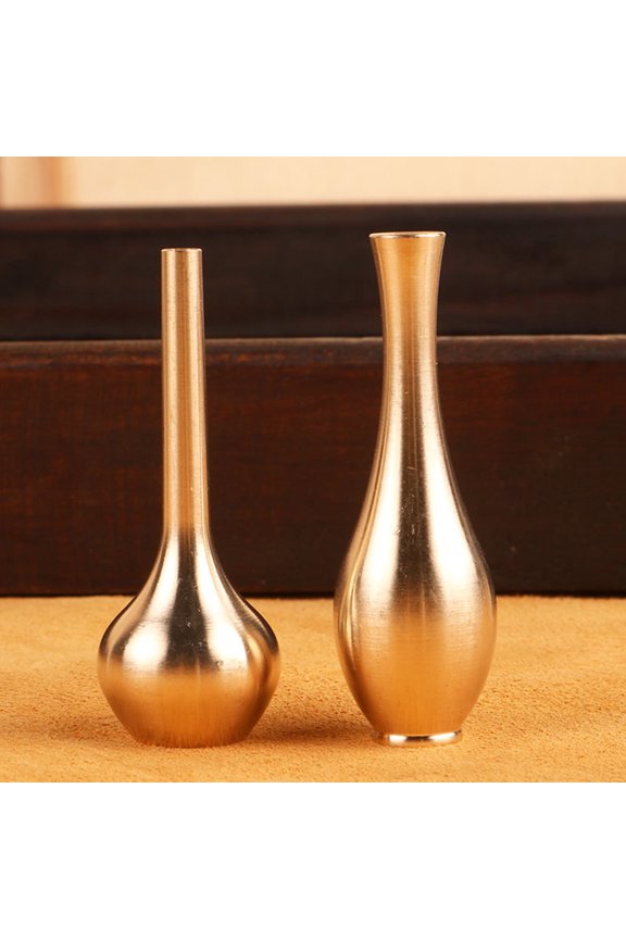 Flower Vase Brushed Slender Neck Copper Vintage Concise Plant Pot for Living Room