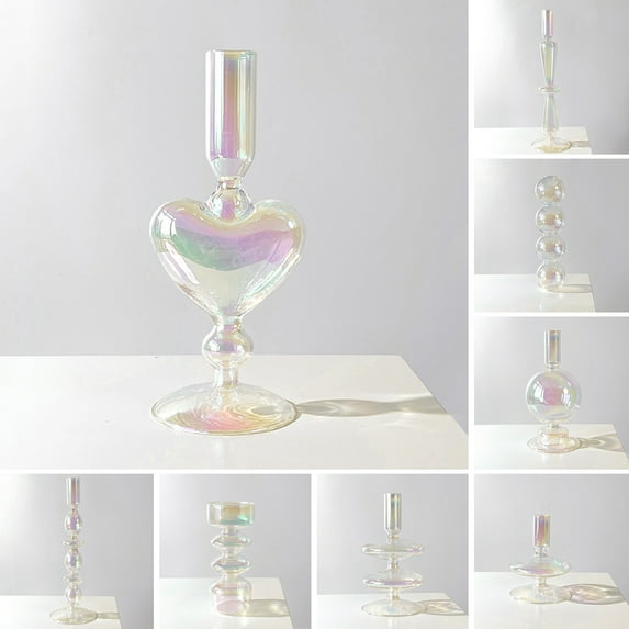 HEVIRGO Flower Vase Stylish Simplicity Water-storable Transparent Candlestick Decorative Flower Arrangement Colorful Glass Flower Pot Household Supply