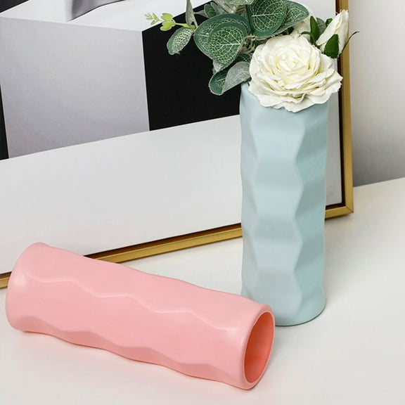 HEVIRGO Flower Vase Wave Design Nordic Style Solid Color Stable Bottom Wide Opening Flower Arrangement Desktop Centerpiece Modern Ceramic Look Plastic Vase Home Decor
