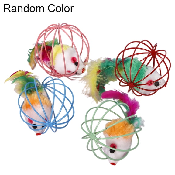 HEVIRGO Funny Plush Mouse Cage Ball Pet Cat Kitten Interactive Playing Catching Toy Multi-color Plush + Metal