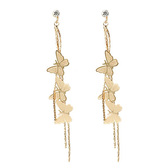 HEVIRGO Girls Butterfly Tassel Long Dangle Rhinestone Stud Earrings Jewelry Alloy Rhinestone Gold