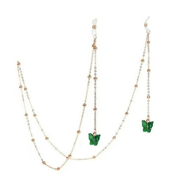 HEVIRGO Glasses Chain Simple Style Reusable Alloy Women Eyeglasses Butterfly Chain Decoration for Female Green Acrylic, Alloy
