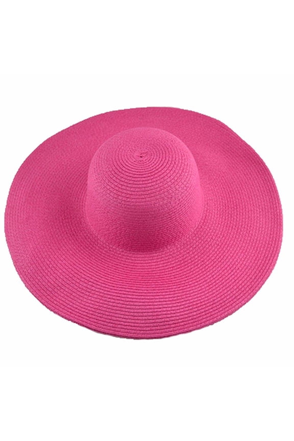 Hawaiian Summer Beach Floppy Hat Solid Color Women Wide Brim Straw Sun Cap