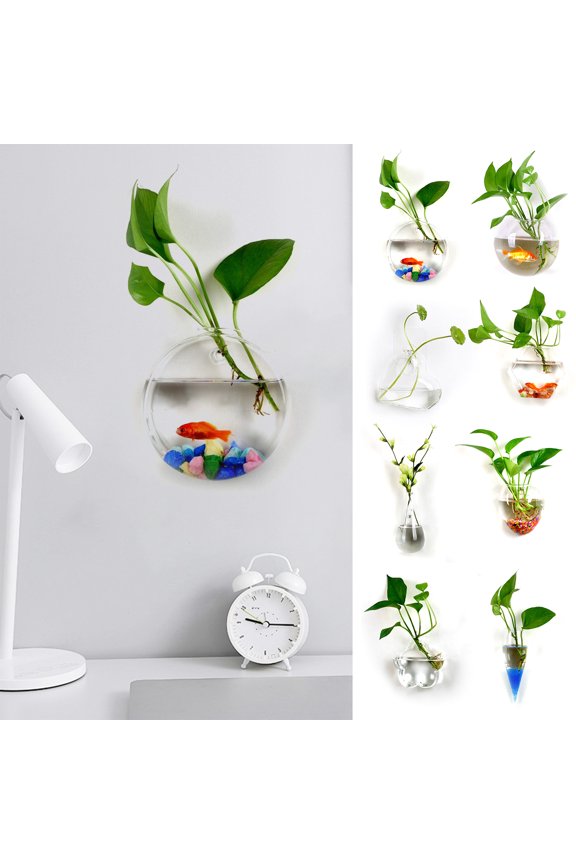 Hydroponic Vase Flower Water Drop Heart Shape Transparent Wall Hanging Glass Flower Vase Terrarium Wall Fish Tank Aquarium Container Home Decor