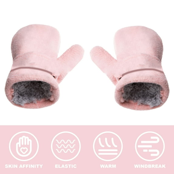 HEVIRGO Infant Gloves with Thick Fastener Tape, Autumn Winter Toddler Boys Girls Adjustable Plush Gloves for Outdoor
