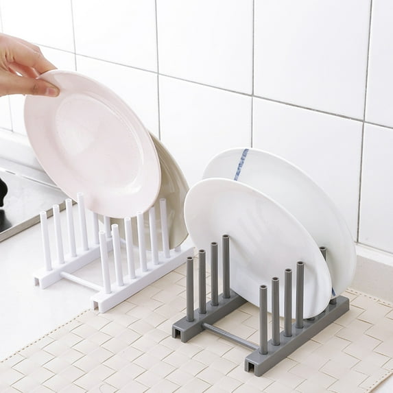 HEVIRGO Kitchen Dish Plate Pot Cover Drying Drain Holder Plastic Storage Rack Shelf