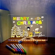 HEVIRGO LED Note Board with 7 Color Pens, Glowing Acrylic Letter Dry-Erase Board with Bracket, Reusable Glow Memo Message Board