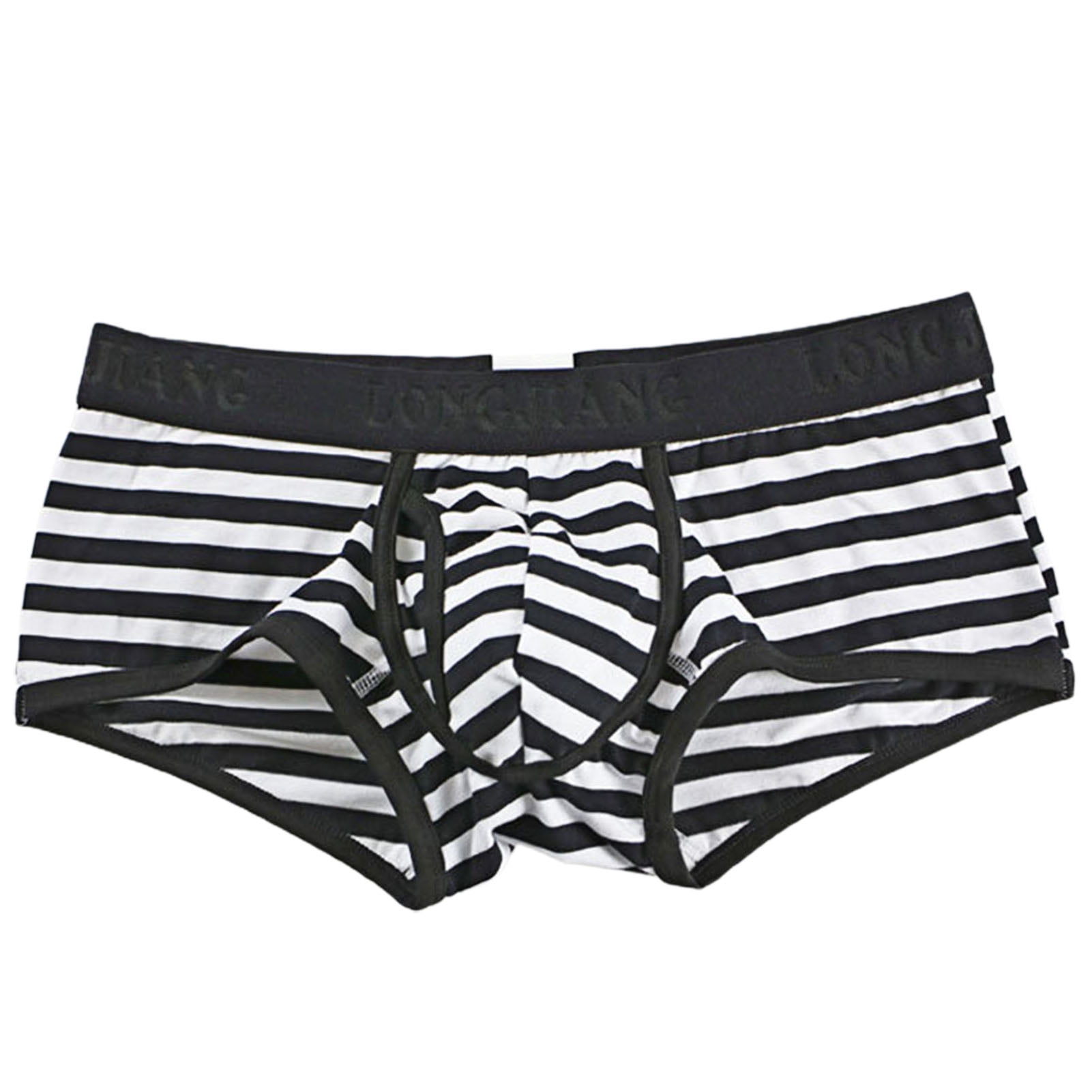 HEVIRGO Longjiang Men Underwear Stripe Side Opening Mid Rise Boxer  Underpants for Bathroom,Black M