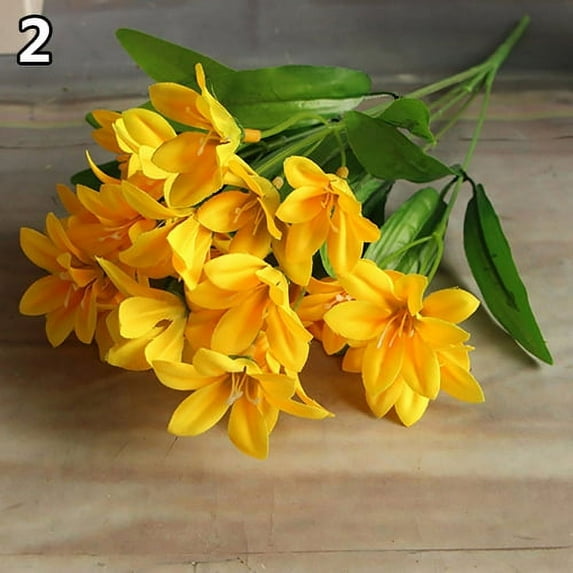 HEVIRGO Lovely Artificial Mini Lily Flower Bouquet Home Wedding Decor 24 Flowers on 1 Piece, Yellow
