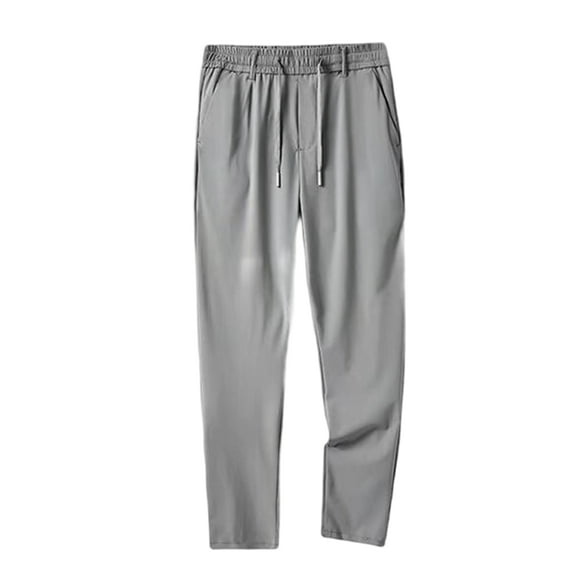 HEVIRGO Men Pants Solid Color Drawstring Summer Quick Dry Ice Silk Trousers Streetwear