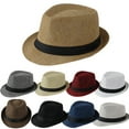 thumbnail image 1 of HEVIRGO Men Solid Color Wide Brim Fedora Felt Hat Panama Cap Boater Summer Beach Sunhat, 1 of 8